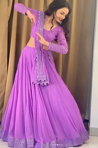 Lavender Embroidered Faux Georgette Lehenga