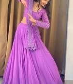 Lavender Embroidered Faux Georgette Lehenga