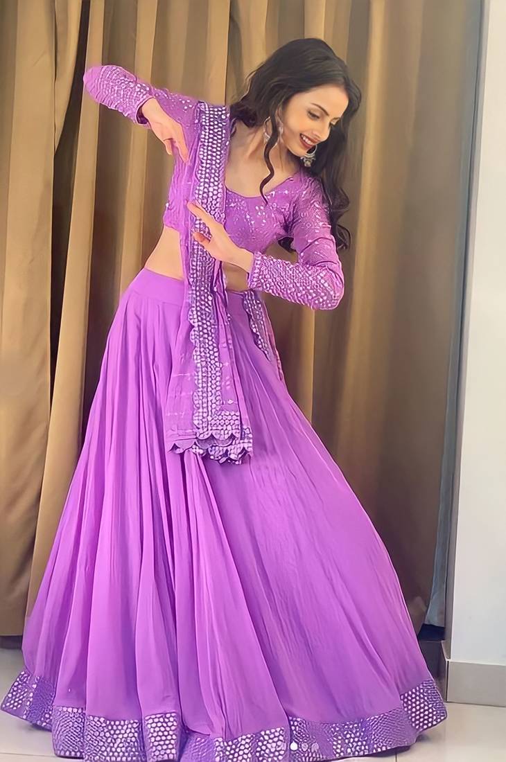 Lavender Embroidered Faux Georgette Lehenga