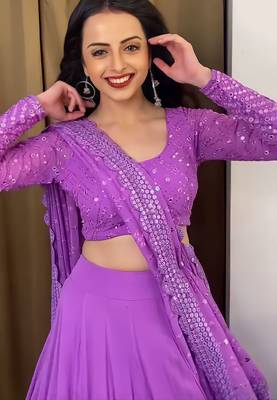 Lavender Embroidered Faux Georgette Lehenga 2