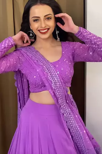 Lavender Embroidered Faux Georgette Lehenga