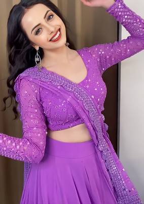 Lavender Embroidered Faux Georgette Lehenga 3