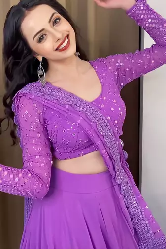 Lavender Embroidered Faux Georgette Lehenga