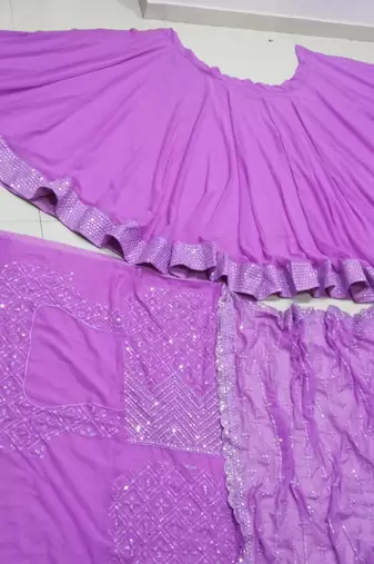 Lavender Embroidered Faux Georgette Lehenga