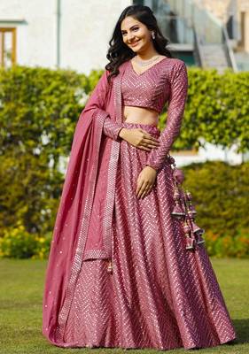 Pink Sequin Embroidered Faux Georgette Lehenga 2