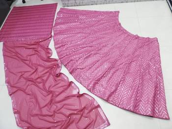 Pink Sequin Embroidered Faux Georgette Lehenga 4