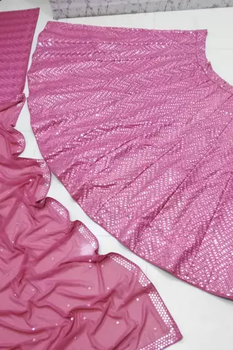 Pink Sequin Embroidered Faux Georgette Lehenga