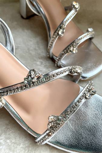 Silver solid leather heels