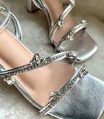 Silver solid leather heels