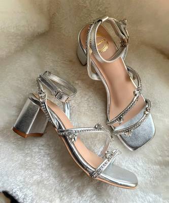 Silver solid leather heels 3
