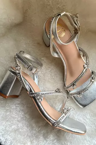 Silver solid leather heels