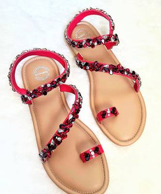 Red woven leather flats 1