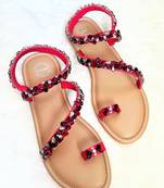 Red woven leather flats