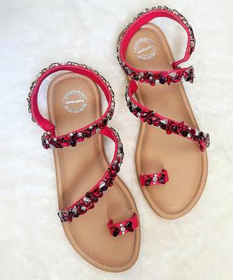 Red woven leather flats 2