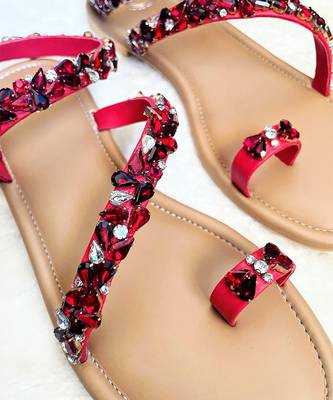 Red woven leather flats 3