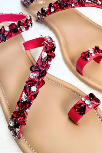 Red woven leather flats