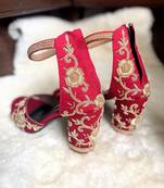 Red woven textile heels