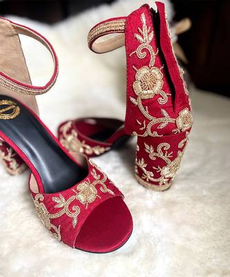 Red woven textile heels 2