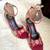 Red woven textile heels