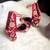 Red woven textile heels