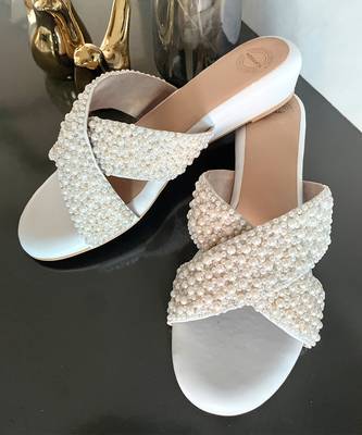 White woven leather wedges 1