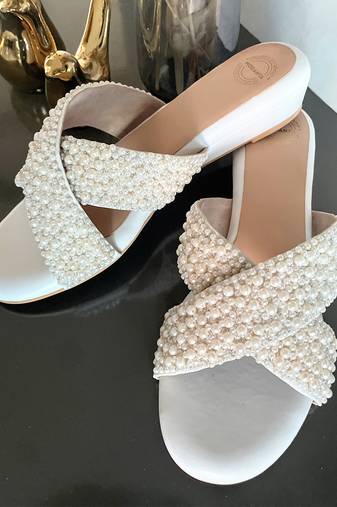 White woven leather wedges
