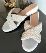 White woven leather wedges