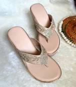 Beige woven leather wedges