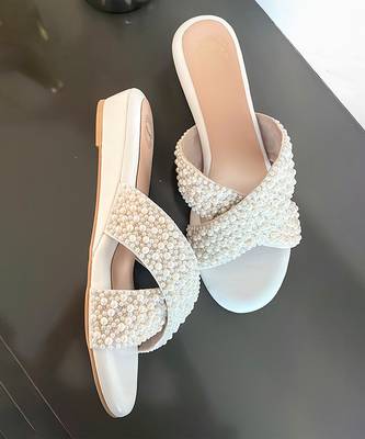 White woven leather wedges 2