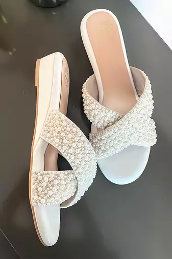 White woven leather wedges