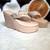Beige woven leather wedges