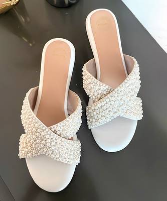 White woven leather wedges 3