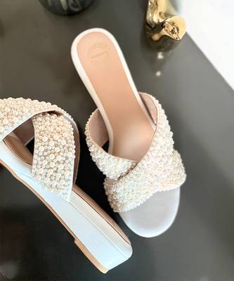 White woven leather wedges 4