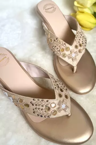 Gold woven textile wedges