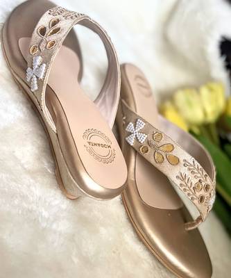 Gold woven textile wedges 2
