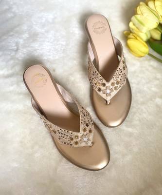 Gold woven textile wedges 3