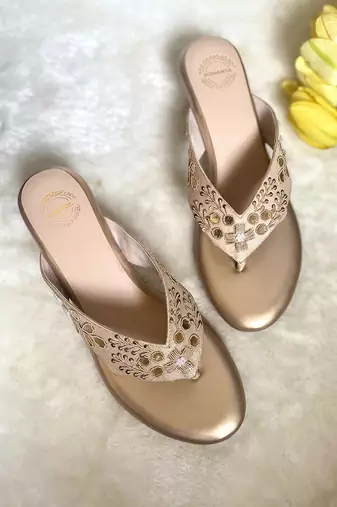 Gold woven textile wedges