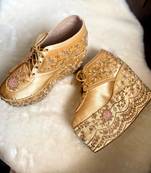 Gold woven textile wedges
