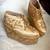 Gold woven textile wedges