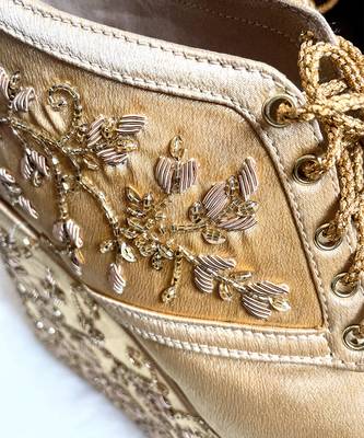 Gold woven textile wedges 3