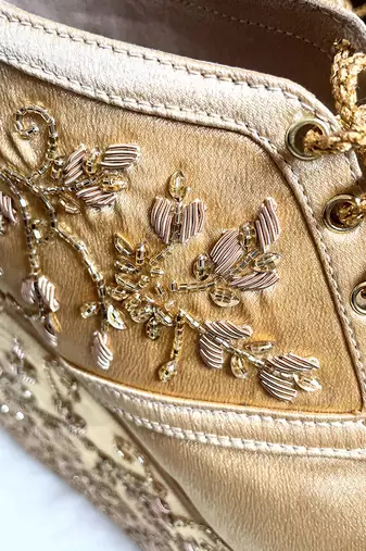 Gold woven textile wedges