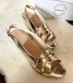Gold solid leather wedges