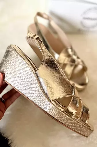 Gold solid leather wedges