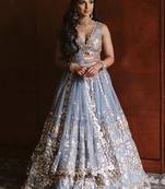 grey zari with paper mirror embroidered net lehenga choli