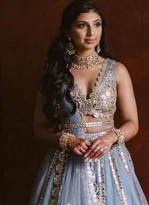 grey zari with paper mirror embroidered net lehenga choli 3