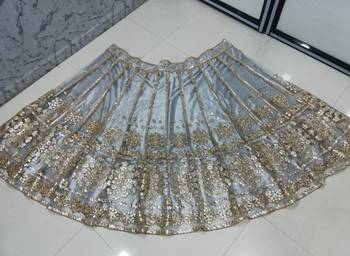 grey zari with paper mirror embroidered net lehenga choli 4