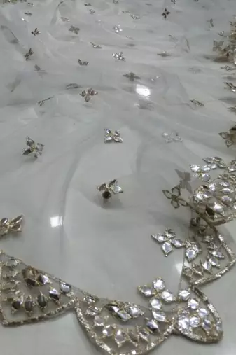 grey zari with paper mirror embroidered net lehenga choli