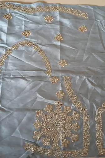 grey zari with paper mirror embroidered net lehenga choli