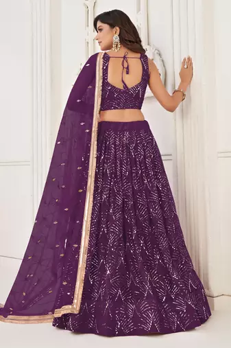 Women's Purple Net With sequins and thread embroidery Work Traditional Wedding Lehenga Choli