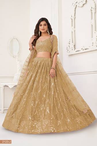 Light Brown Sequins Net  Lehenga Choli